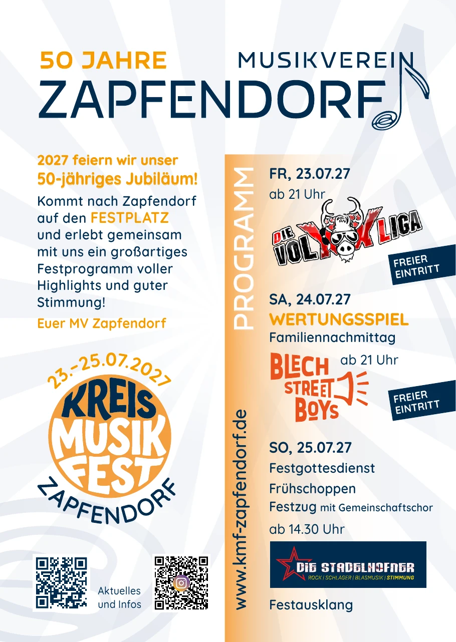 Flyer zum Kreismusikfest 2027 mit Programmübersicht